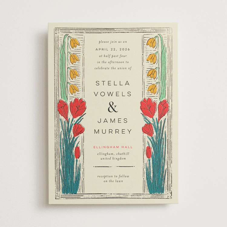 "Deco Spring Florals" - Wedding Invitations in Birch by Shiny Penny Studio - Front