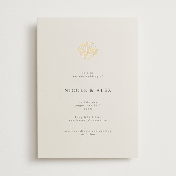 "Simple Seashell" - Wedding Invitations in Sand by Hannah Bowman - Front