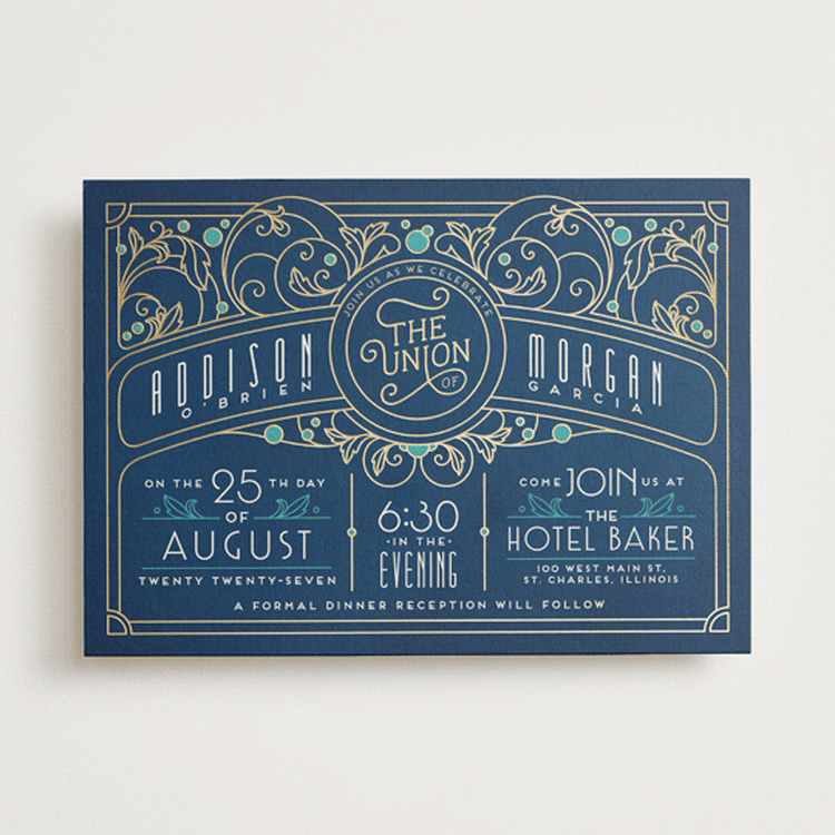 "Ornate Deco" - Wedding Invitations in Goldenrod by GeekInk Design - Front