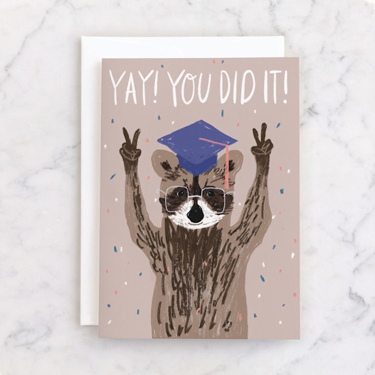 "Raccoon grad" - Single Greeting Cards in Almond by Cass Loh - Front