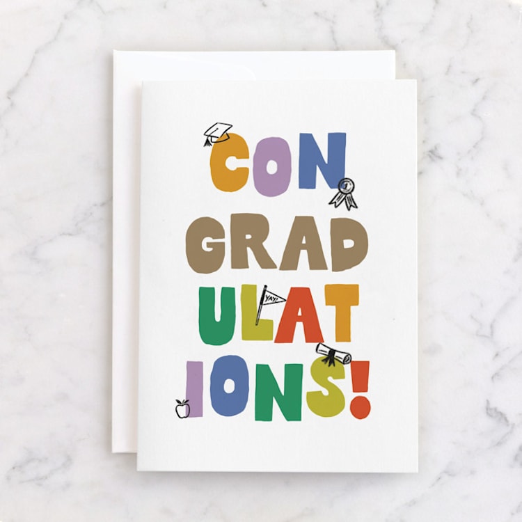 "Lively Letters" - Single Greeting Cards in Rainbow by Olivia Raufman - Front