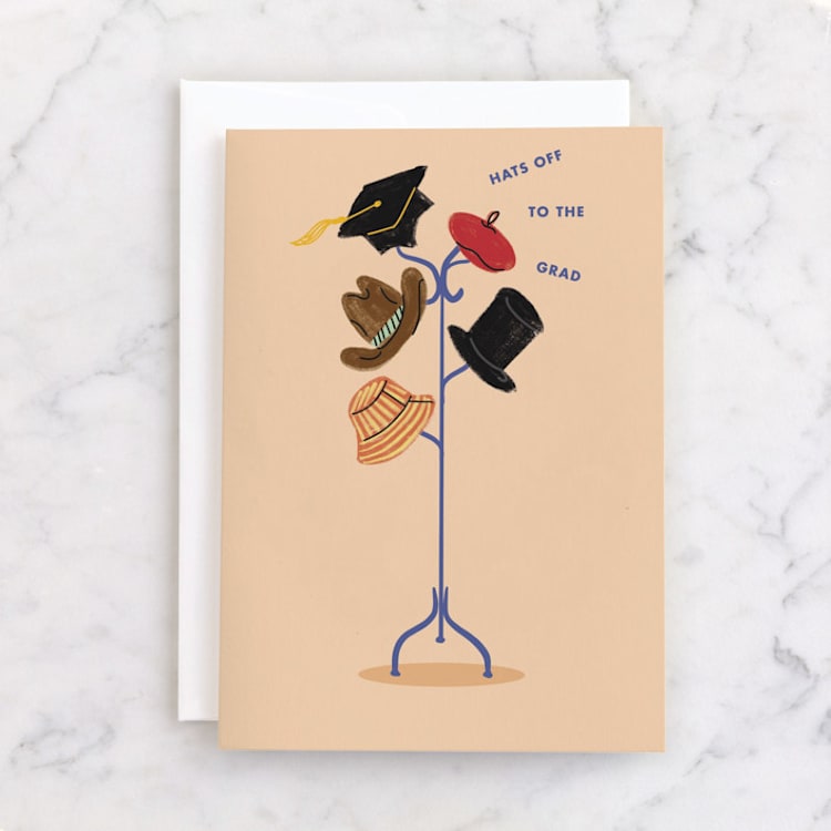"Hats" - Single Greeting Cards in Peach by Baumbirdy - Front