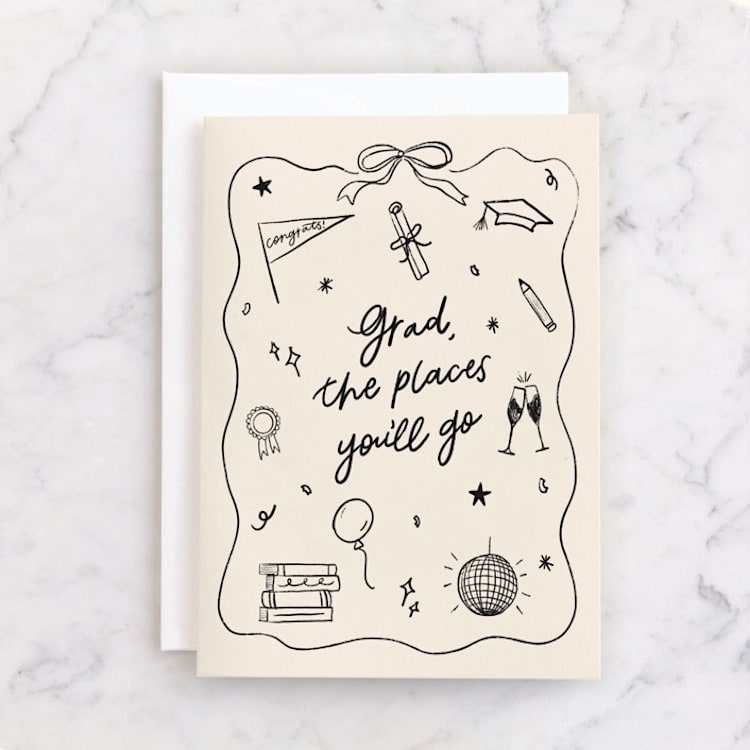 "Graduation Doodles" - Single Greeting Cards in Linen by Erica Gingrich - Front