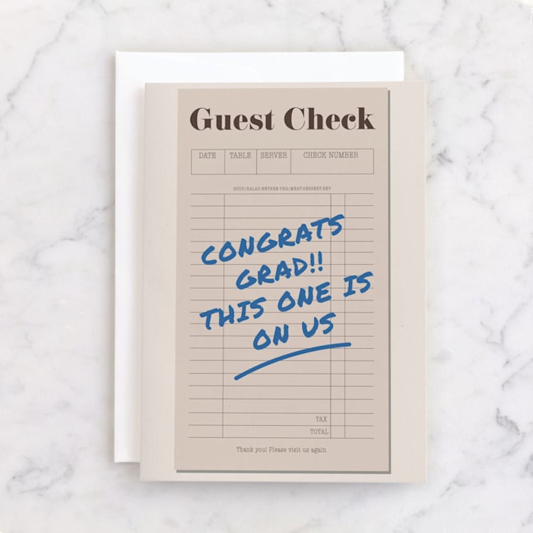 "This one is on us" - Single Greeting Cards in Paper by Maja Cunningham - Front