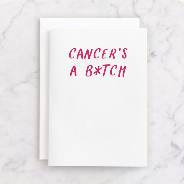 "Cancer is a B" - Single Greeting Cards in Peony by Becky Nimoy - Front