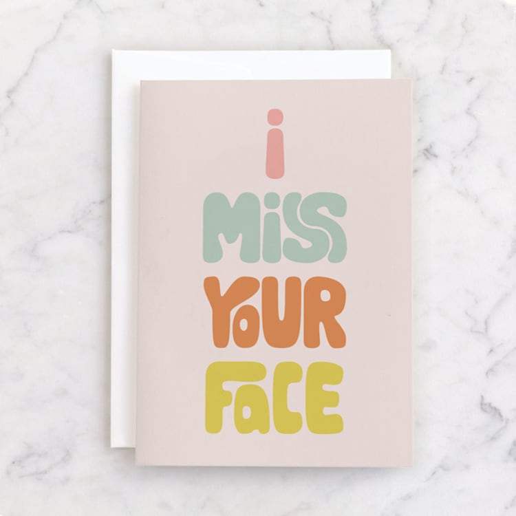 "I Miss Your Face" - Single Greeting Cards in Candy by Phrosné Barwood - Front