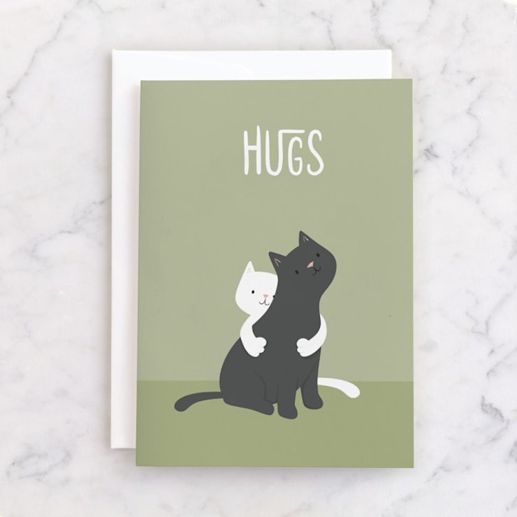 "Cat Hugs" - Single Greeting Cards in Fern by Gila von Meissner - Front