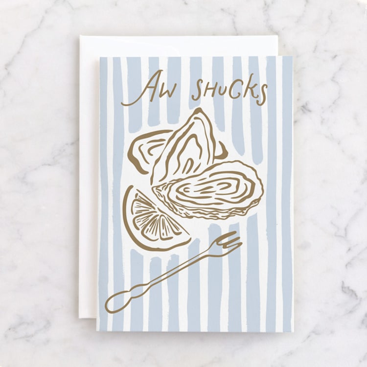 "Aw Shucks" - Single Greeting Cards in Sea by Jenna Holcomb - Front