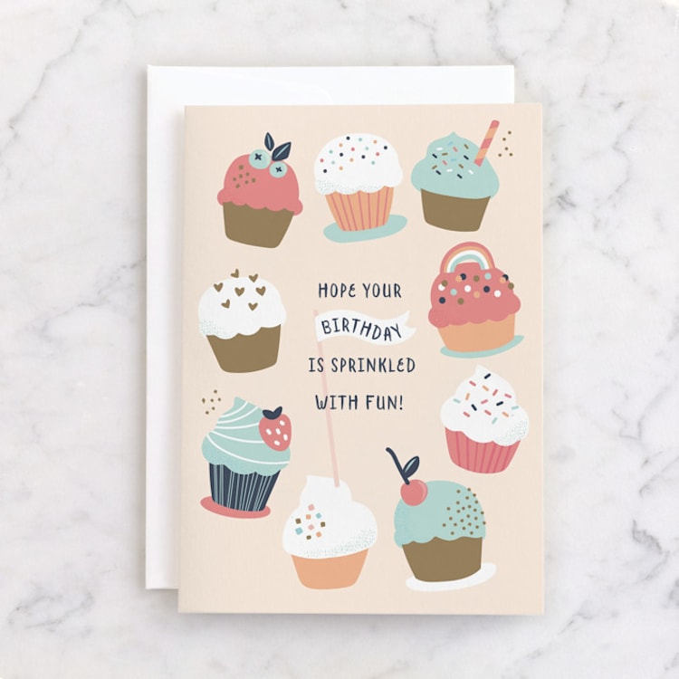 "Rainbow Sprinkles" - Single Greeting Cards in Cupcake by peetie design - Front