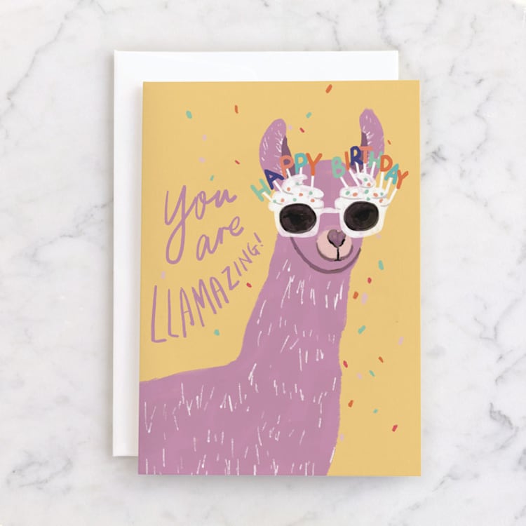 "birthday llama" - Single Greeting Cards in Twilight Bloom by Cass Loh - Front