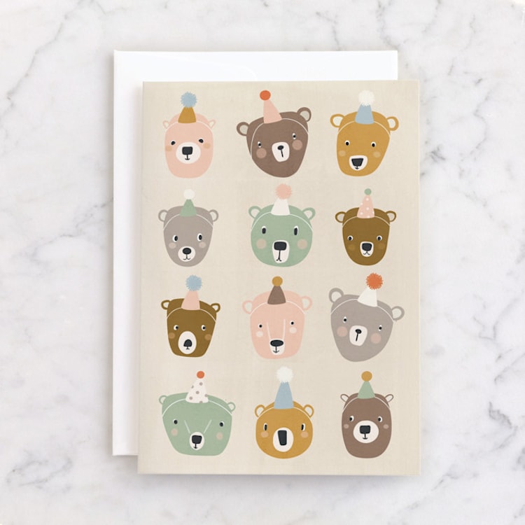 "Beary Happy" - Single Greeting Cards in Buttercream by Nadia Hassan - Front