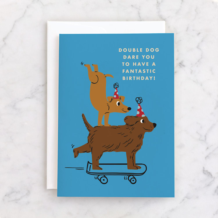 "Double Dog Dare" - Single Greeting Cards in Blue Jay by mo kelley - Front