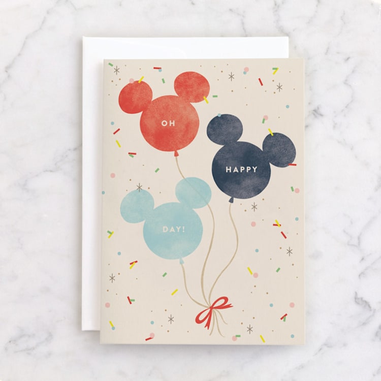 "Disney's Mickey Balloon Birthday" - Single Greeting Cards in Cream by Pixel and Hank - Front
