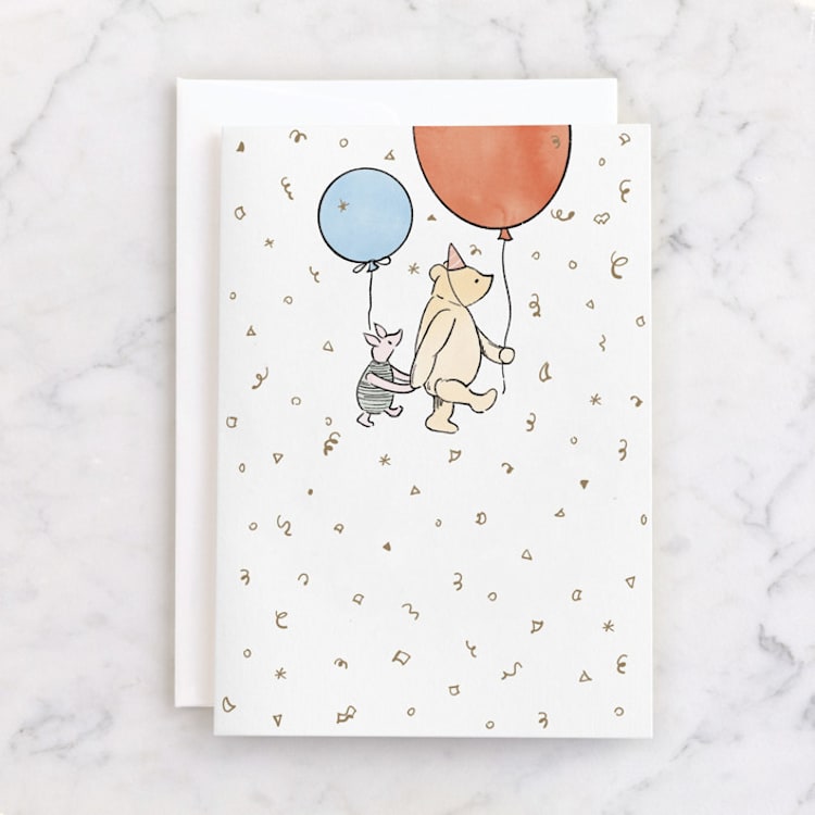 "Disney's Pooh and Piglet Birthday" - Single Greeting Cards in Apricot by Becky Nimoy - Front