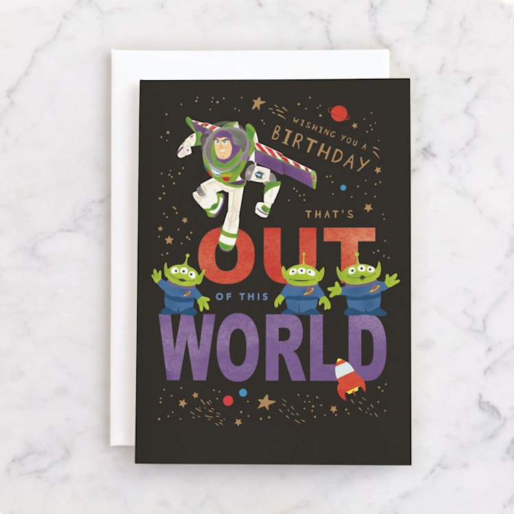 "Disney and Pixar's Out Of This World" - Single Greeting Cards in Gunmetal by Creo Study - Front