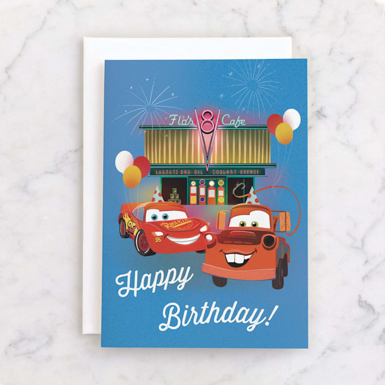 "Disney and Pixar's Cars Adventure" - Single Greeting Cards in Sky by Becky Nimoy - Front