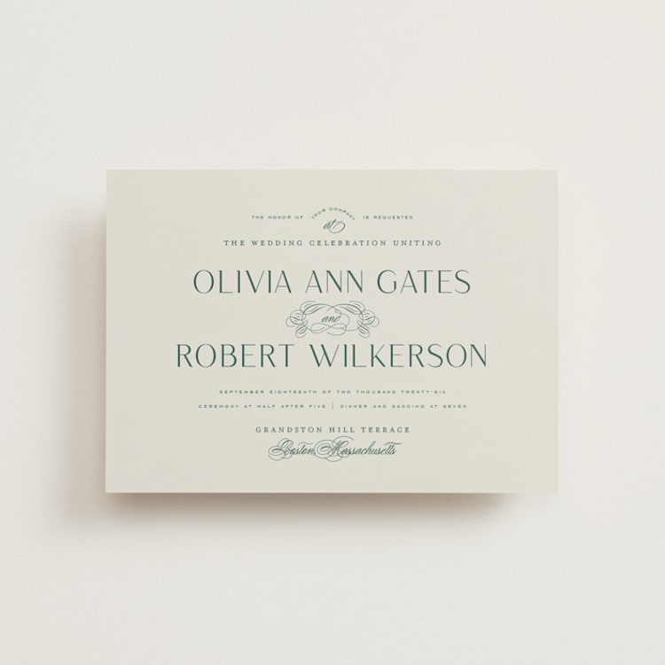 "Chantilly" - Wedding Invitations in Emerald by Kimberly Morgan - Front
