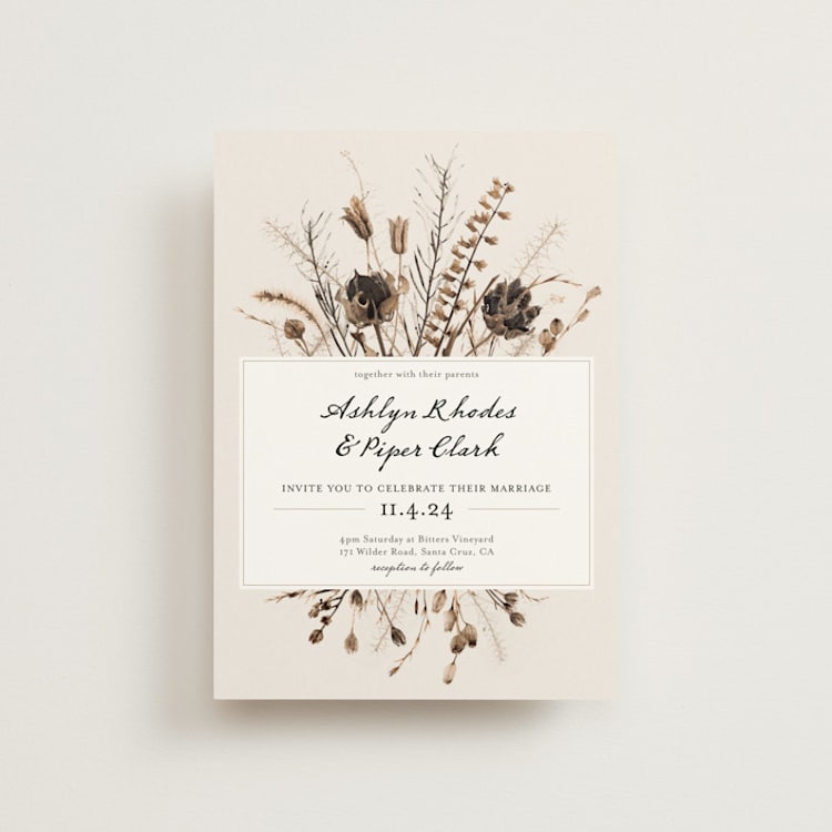"Gone To Seed" - Wedding Invitations in Taupe by Honeybunch Studio - Front
