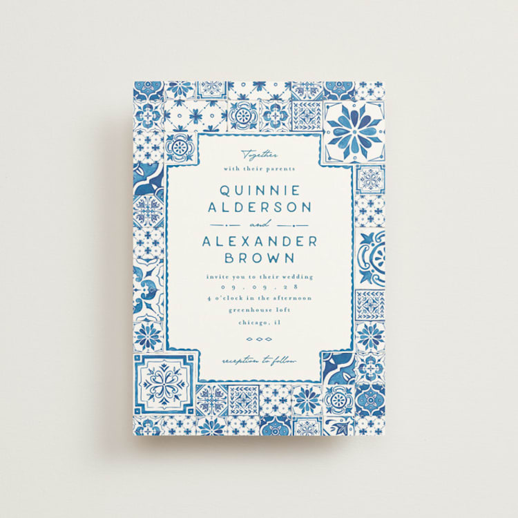 "watercolor tile" - Wedding Invitations in Navy by Anastasia Makarova - Front