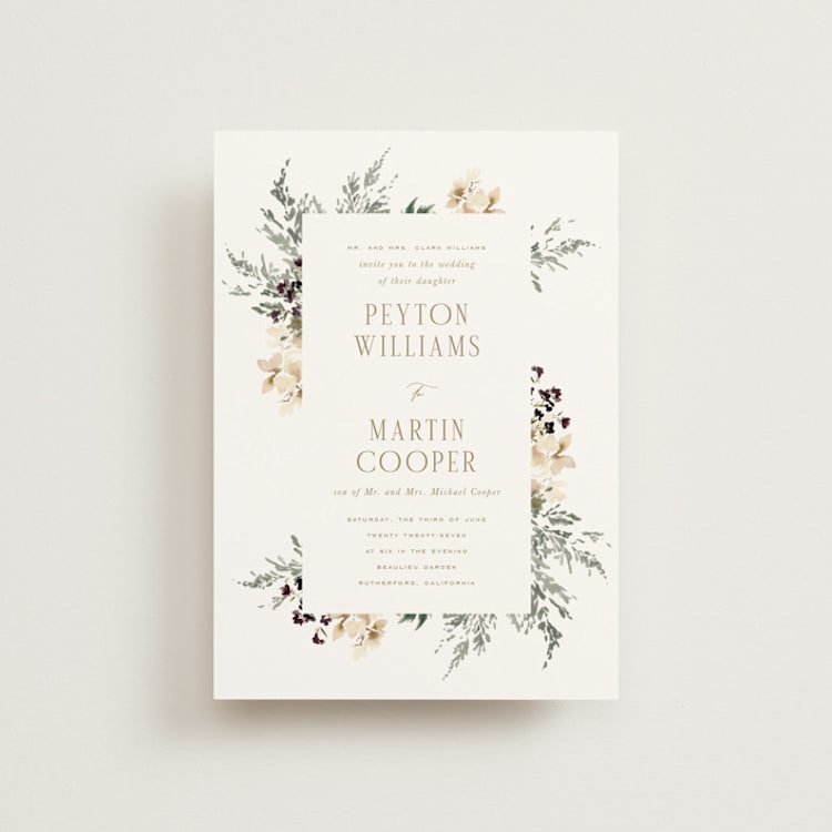 "Sprigs of Joy" - Wedding Invitations in Pearl by Leah Bisch - Front