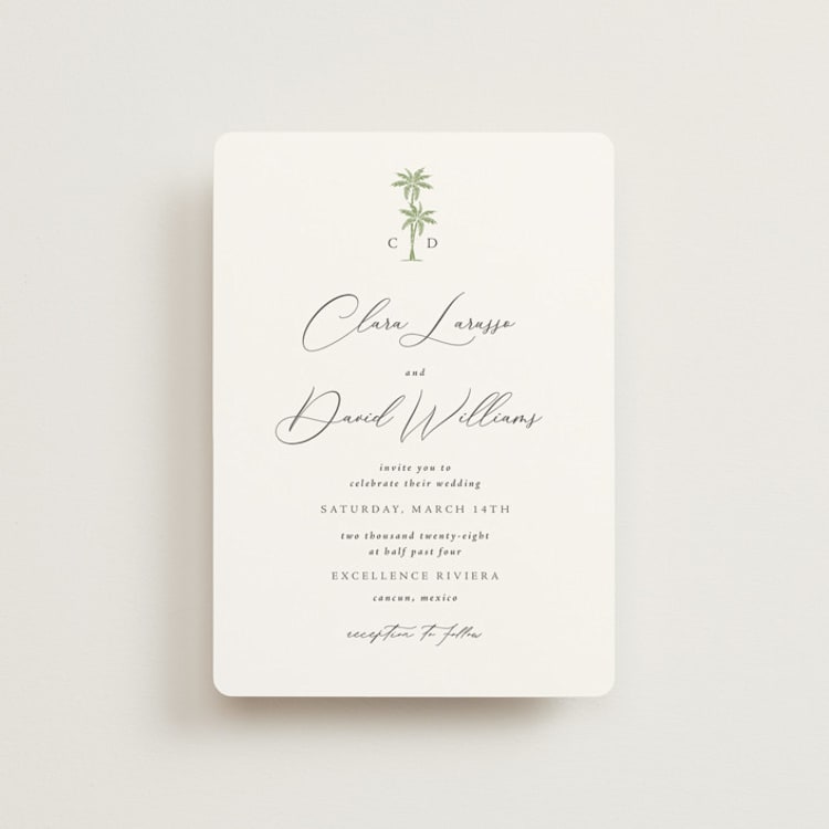 "Palm Monogram" - Wedding Invitations in Leaf by Olivia Raufman - Front