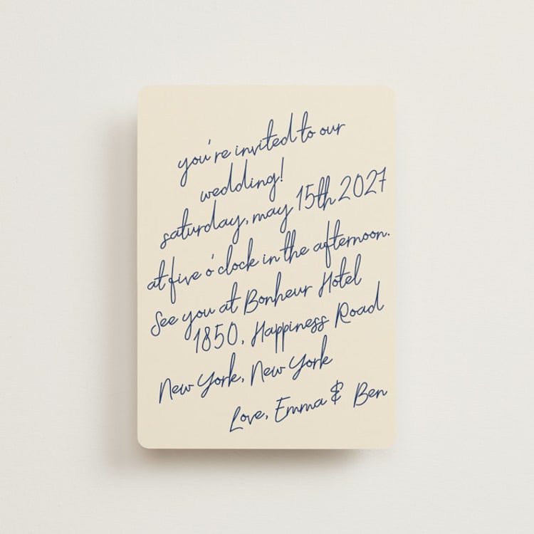 "Handwritten Letter" - Wedding Invitations in Blue Velvet by Helena Vitto - Front