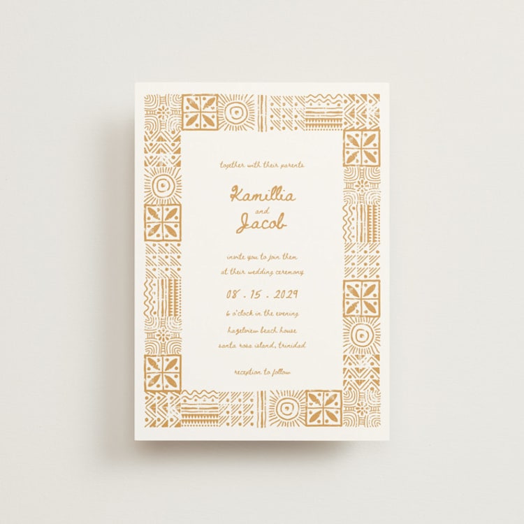 "Tribal Rythm" - Wedding Invitations in Amber by Selima Akhter - Front