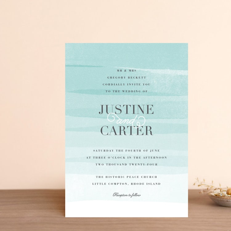 "Old Post Road" - Wedding Invitations in Sea Salt by Jennifer Wick - Front