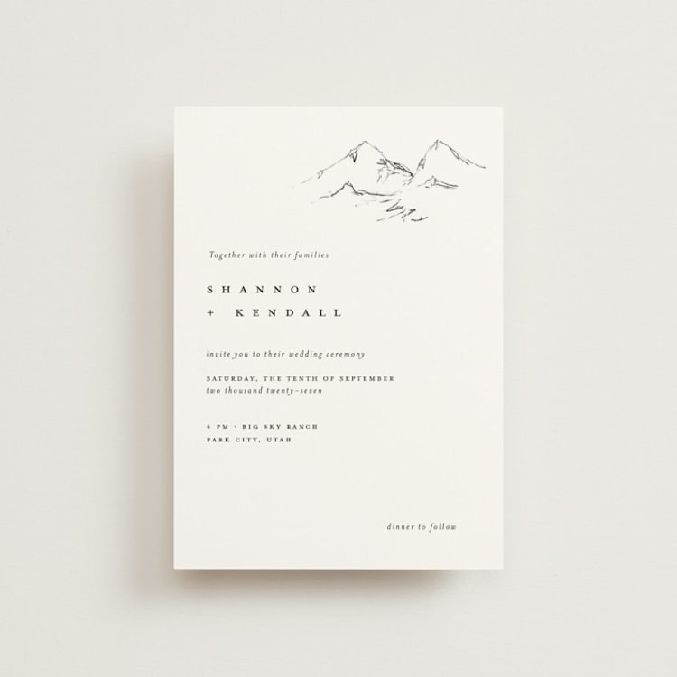 "Sketched Mountains" - Wedding Invitations in Snow by Mere Paper - Front