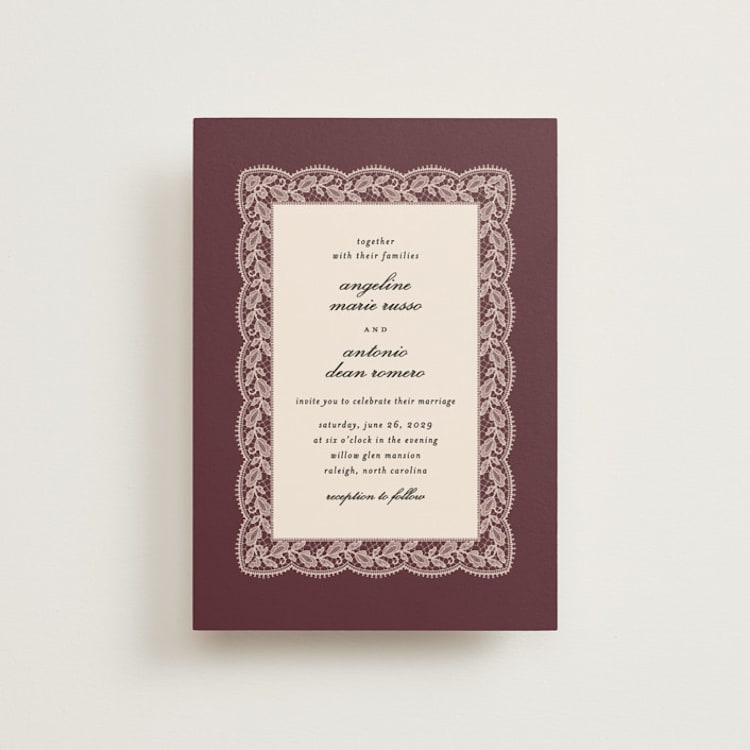 "Chantilly" - Wedding Invitations in Burgundy by Erica Krystek - Front