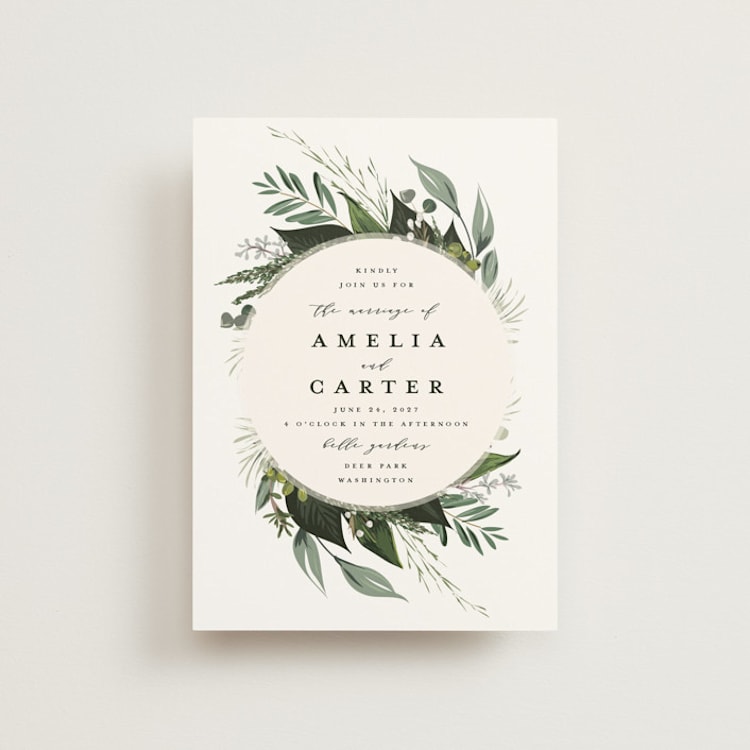 "Natures Greens" - Wedding Invitations in Ivory by Susan Moyal - Front