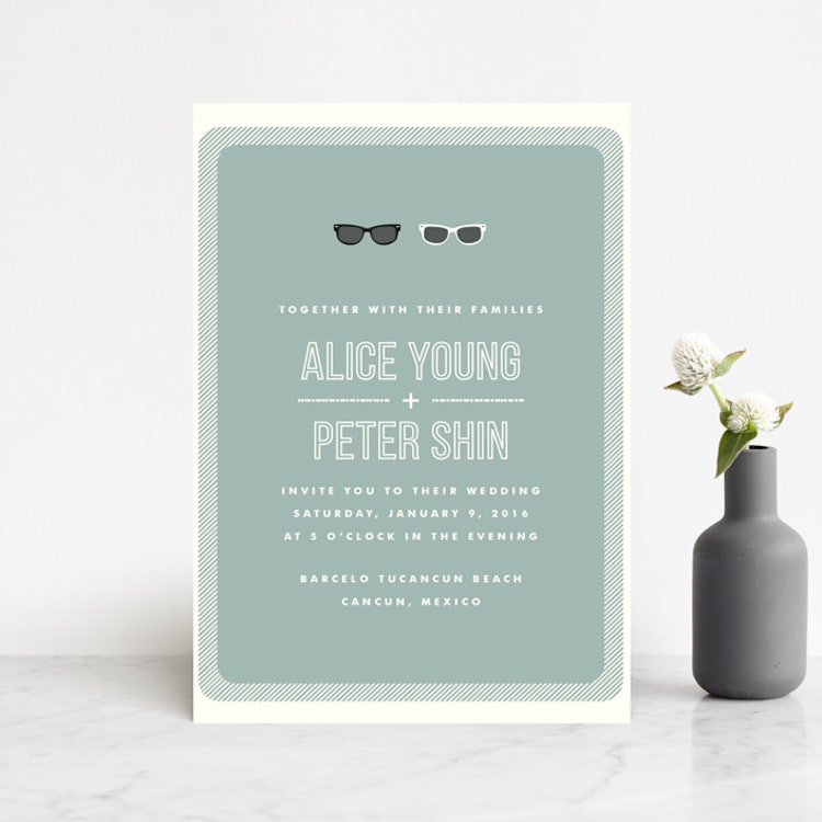 "Shades" - Wedding Invitations in Celadon by Olive and Violet - Front