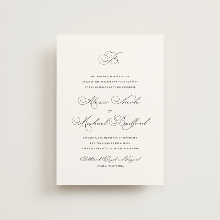 "Initial" - Wedding Invitations in Pearl by Jennifer Postorino - Front