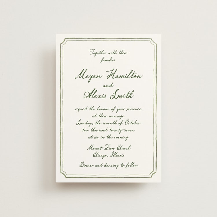 "Handwritten" - Wedding Invitations in Moss by Cass Loh - Front