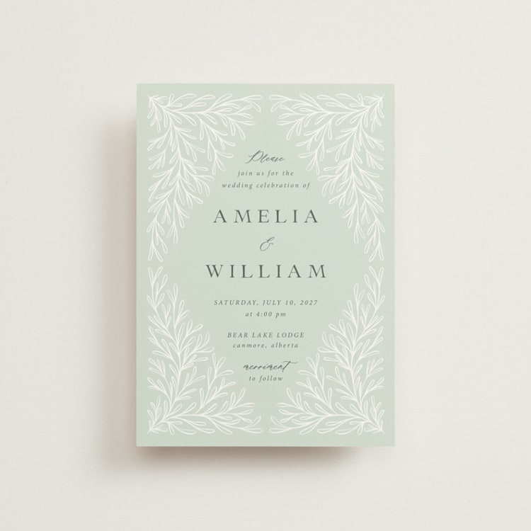 "Fairy Forest" - Wedding Invitations in Sage by Kristen Knechtel - Front