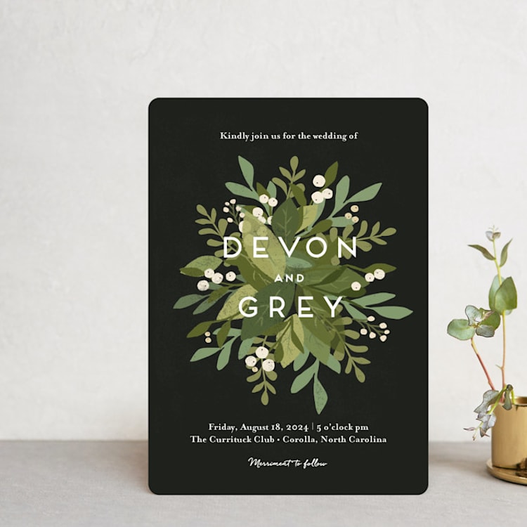 "Laurel of Greens" - Wedding Invitations in Midnight by Jennifer Wick - Front