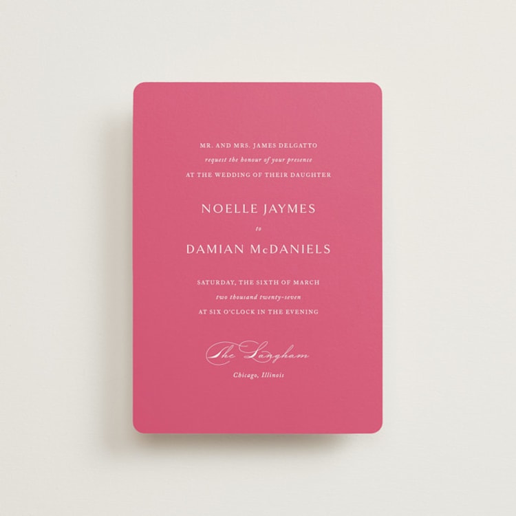 "Everlasting" - Wedding Invitations in Carnation by Jennifer Postorino - Front