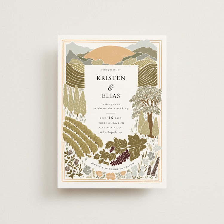 "Valley of the Moon" - Wedding Invitations in Sage by Shiny Penny Studio - Front