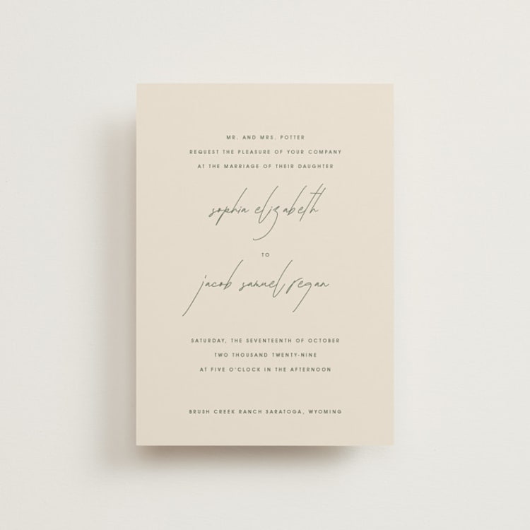 "True North" - Wedding Invitations in Olive You More by Design Lotus - Front