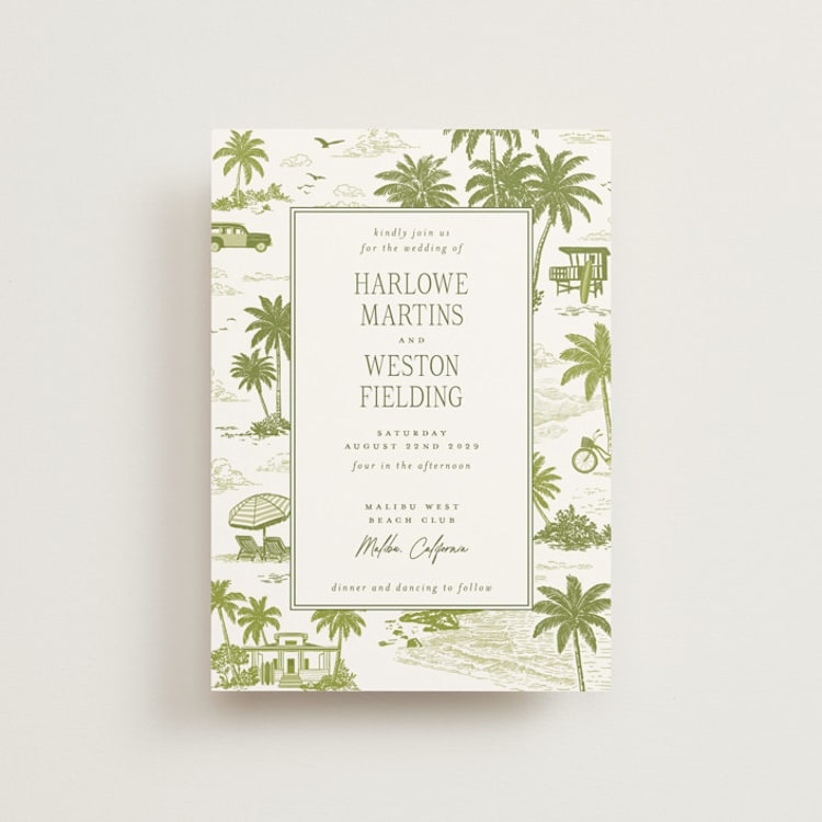 "BeachToile" - Wedding Invitations in Palm by Jenna Holcomb - Front