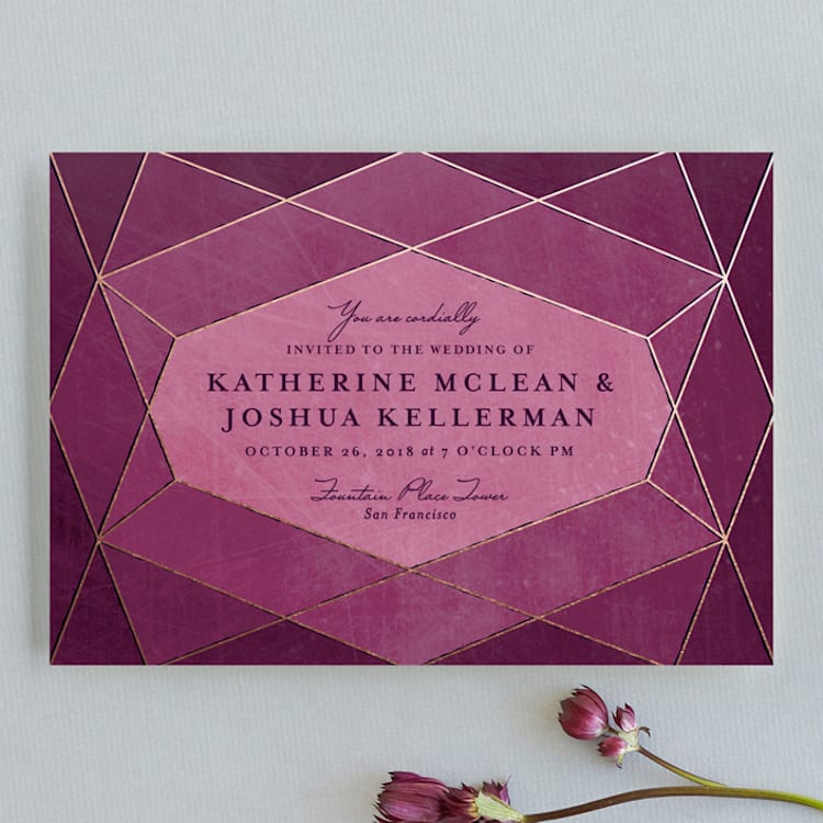 "Abstract Jewel" - Wedding Invitations in Amethyst by Rebecca Bowen - Front
