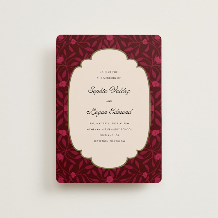 "Victorian Chic" - Wedding Invitations in Garnet by Morgan Kendall - Front