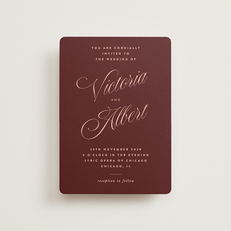 "Museum" - Wedding Invitations in Burgundy by Nazia Hyder - Front