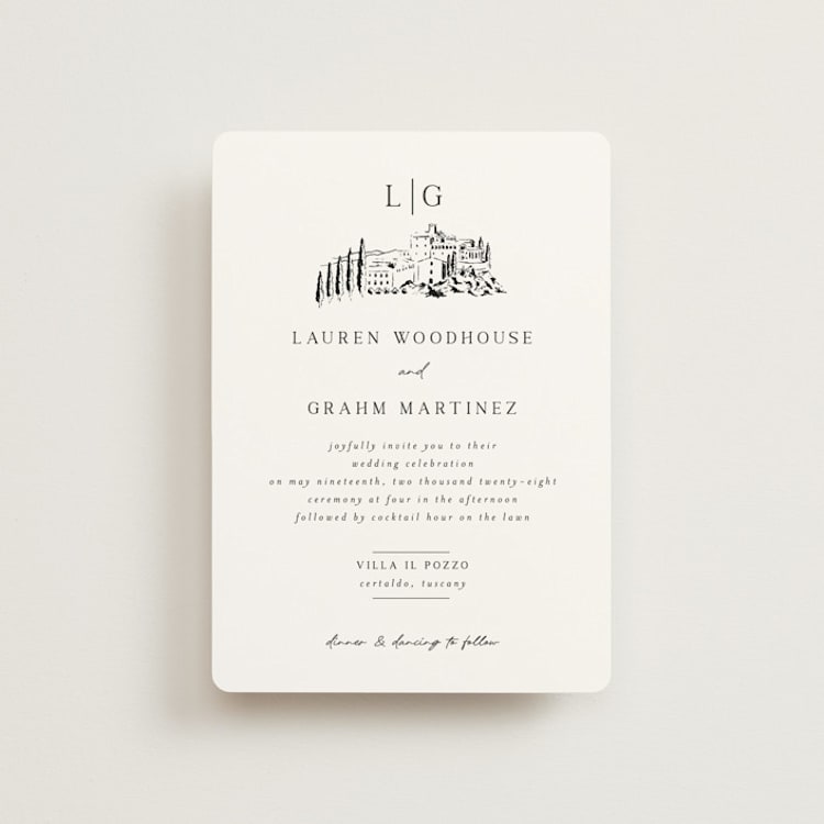 "Countryside Villa" - Wedding Invitations in Noir by Shiny Penny Studio - Front