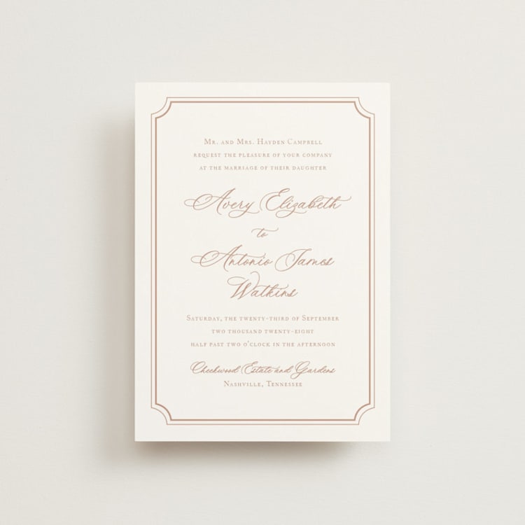 "Avery" - Wedding Invitations in Dusty Pink by Jennifer Postorino - Front
