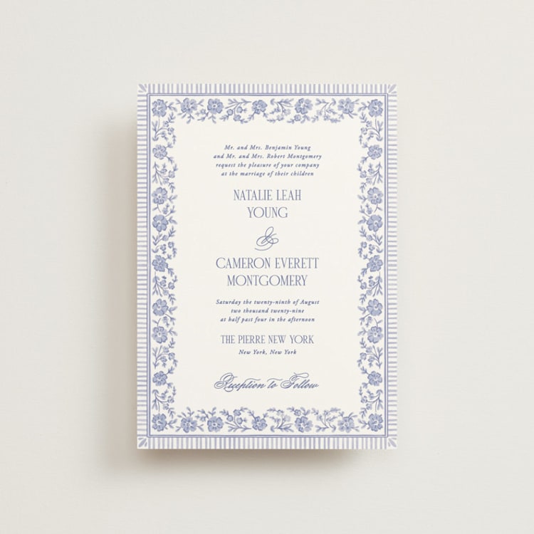 "Embroidered" - Wedding Invitations in Cerulean by Jenna Holcomb - Front