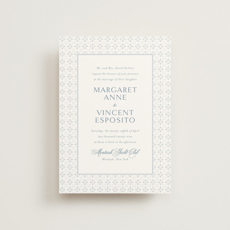 "Coastal Charm" - Wedding Invitations in Dusty Blue by Jennifer Postorino - Front
