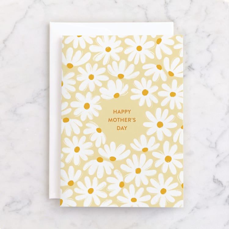 "Falling Daisies" - Single Greeting Cards in Sunshine by Sam Dubeau - Front
