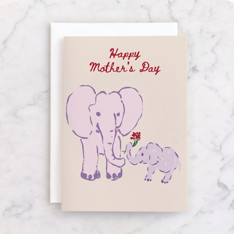 "Mom and baby elephant" - Single Greeting Cards in Vanilla by Cass Loh - Front