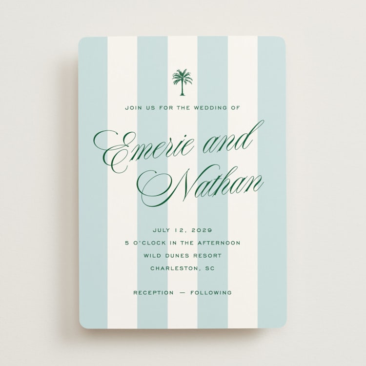 "Palm Stripes" - Wedding Invitations in Low Tide by Susan Zinader - Front